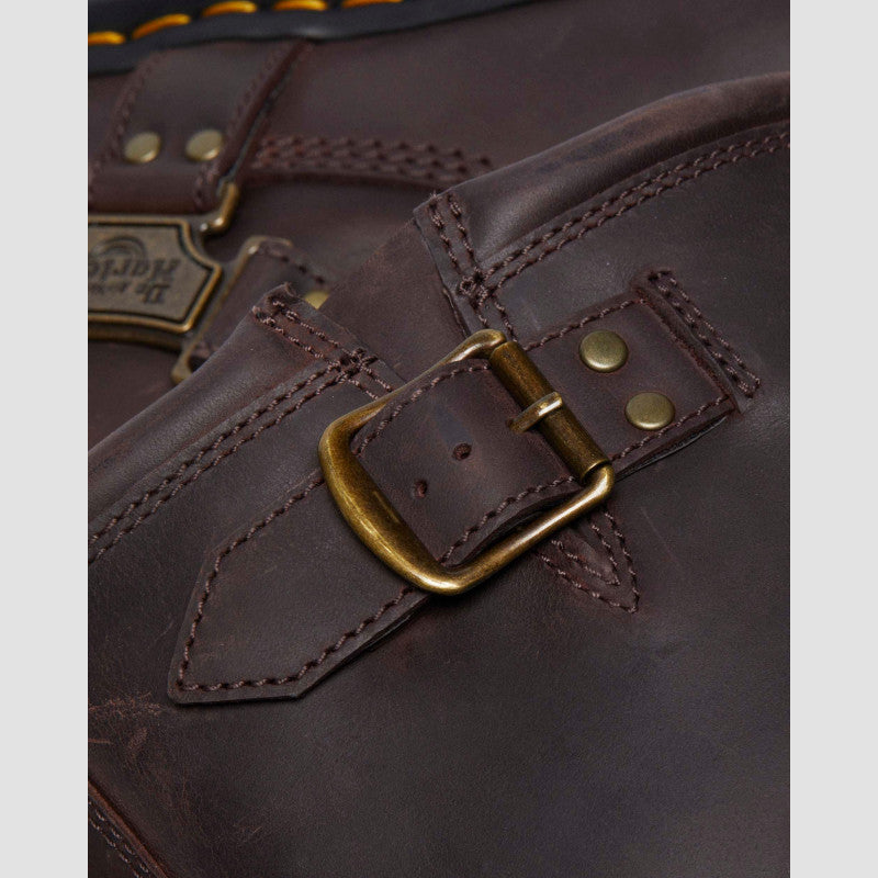 Dr. Martens Anistone Hi Dark Brown Burnished Waxy Pull Up