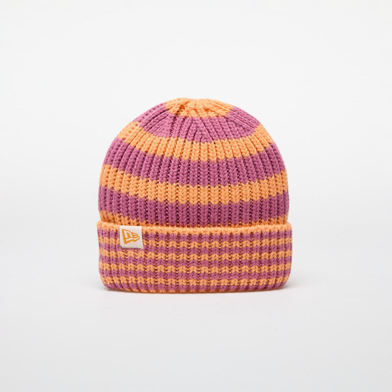 New Era Knit Medium Stripe Beanie Orange Glaze