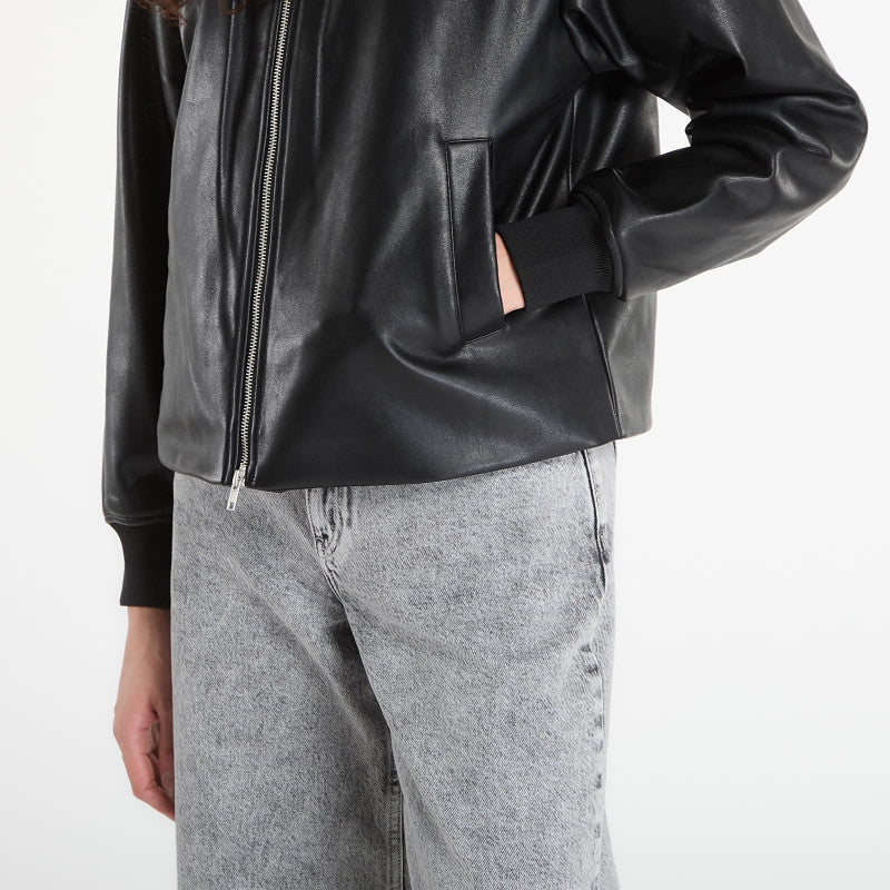 Karl Lagerfeld Jeans Faux Leather Bomber Jacket Black
