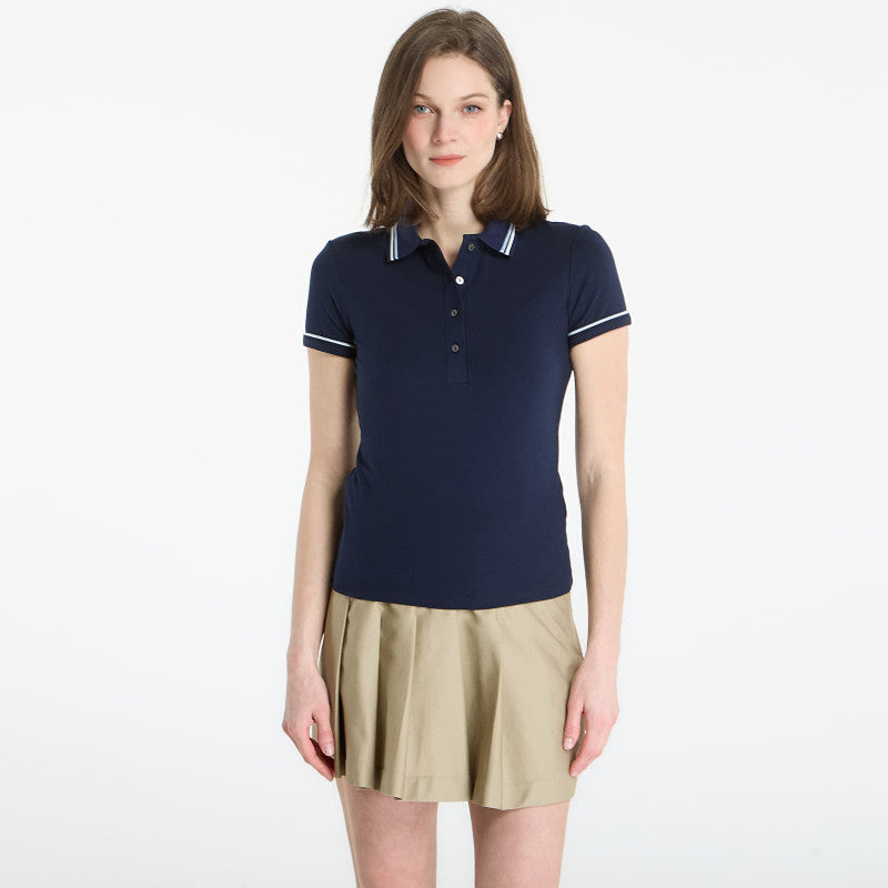 LACOSTE Ribbed Collar Shirt Navy Blue/ Chambray-Flour