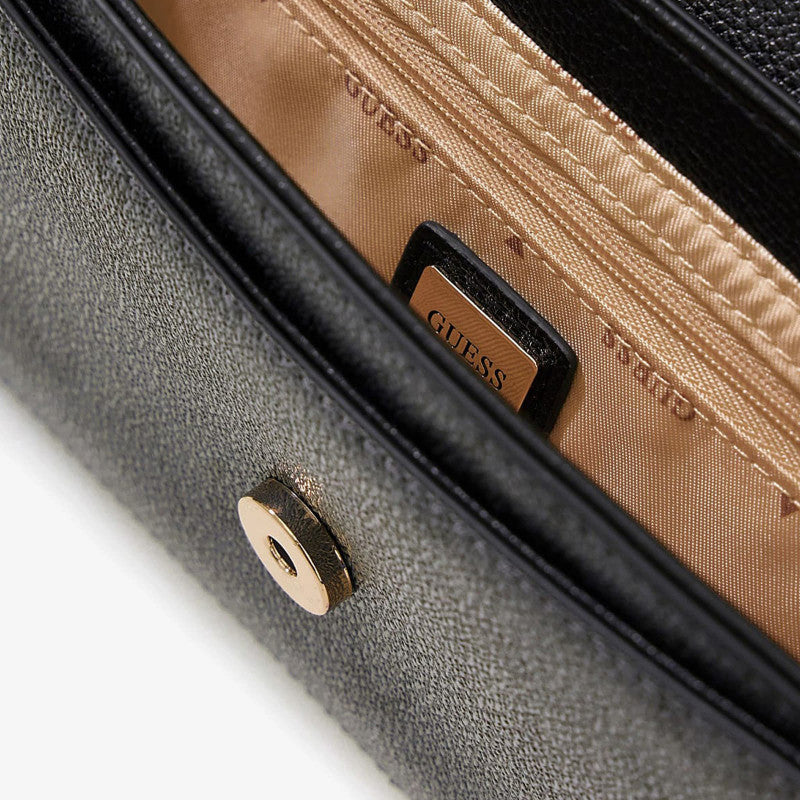 GUESS Sadie Flap Shoulder Bag Coal Logo