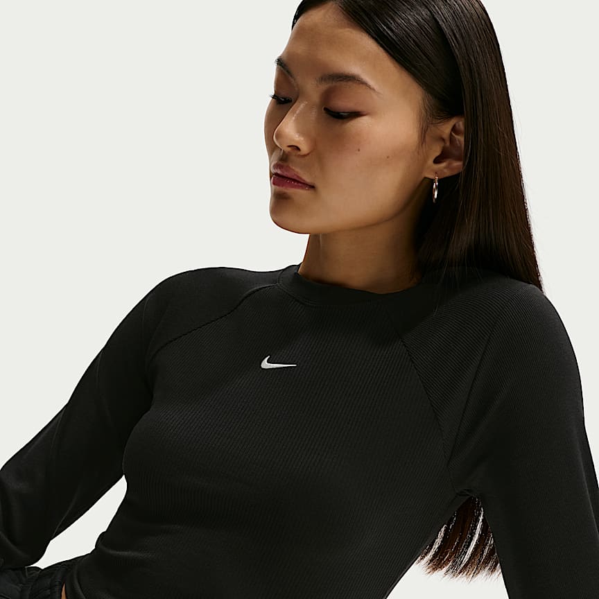 Nike Sportswear Chill Knit Women's Tight Long-Sleeve Ribbed Top Black/ Sail