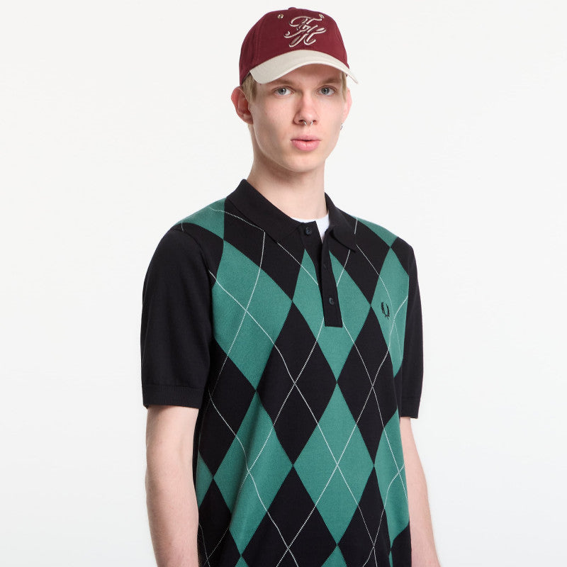 Fred Perry Argyle Knitted Shirt Black