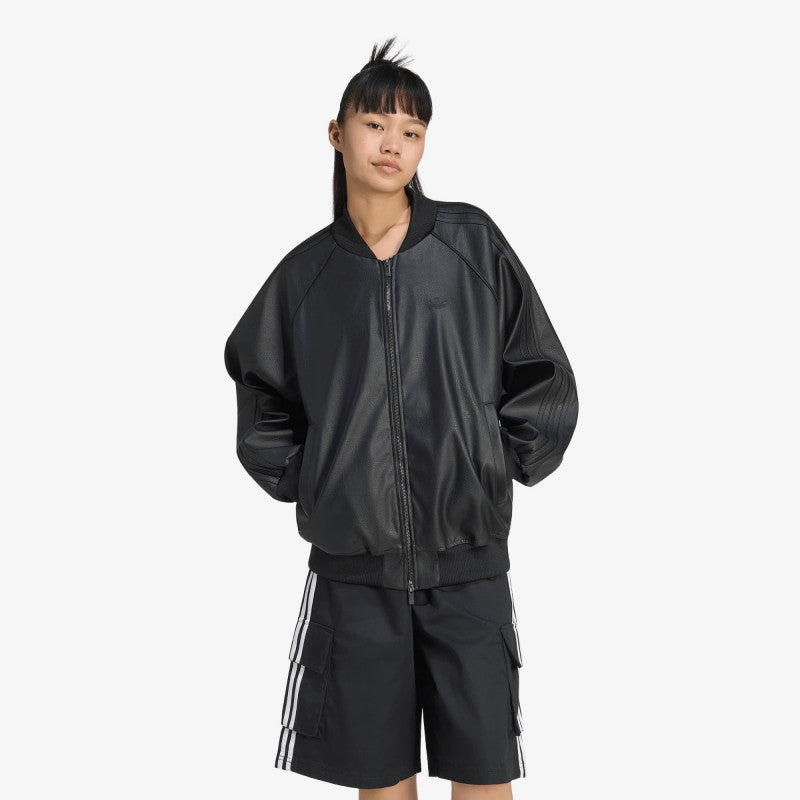 adidas Pleather SST Oversized Track Top Black/ Maroon