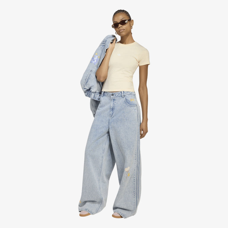Jeansy adidas x Care Bears Care Bear High Rise Wide Leg Denim Pant Clear Sky