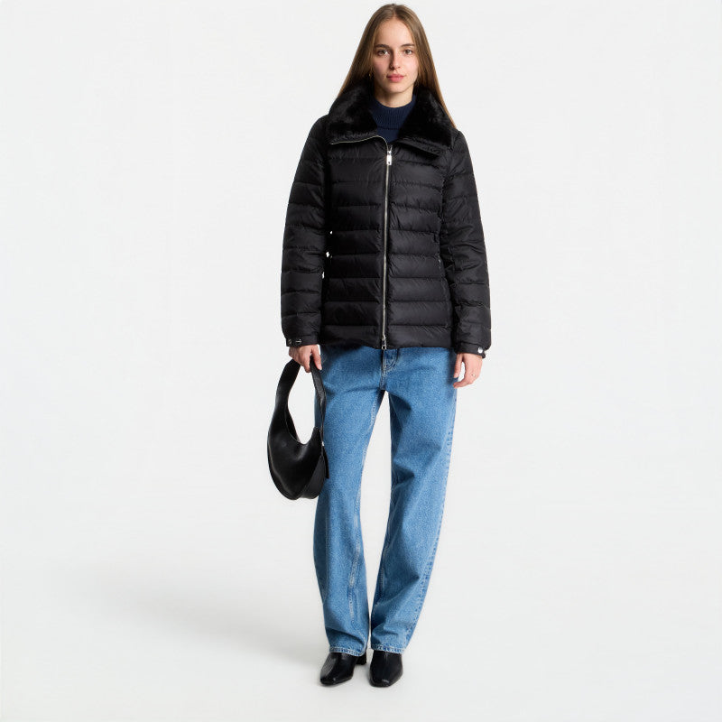 Calvin Klein Satin Lw Short Puffer With Fur Black