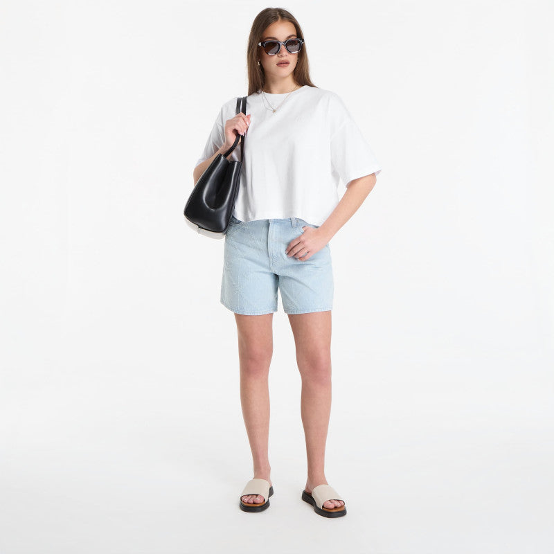 Calvin Klein Jeans Ss Cropped Boxy Satin Floral Tee Bright White