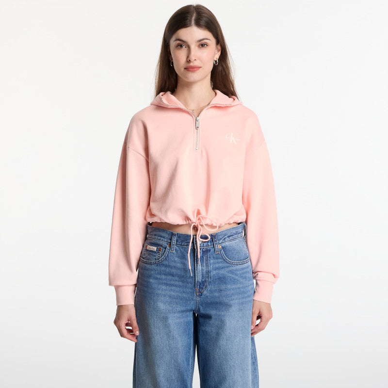 Calvin Klein Jeans Ls Monologo Terry Cropped Tie Hoodie Peachy Day