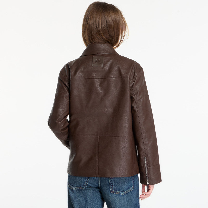 Calvin Klein Jeans Faux Leather Moto Brown Cork