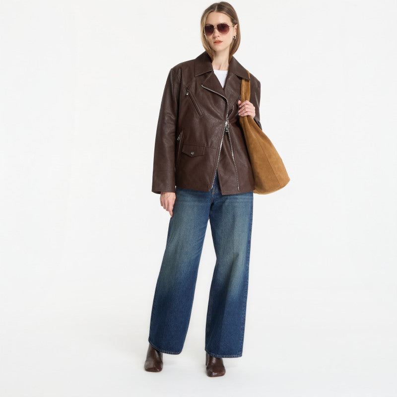 Calvin Klein Jeans Faux Leather Moto Brown Cork