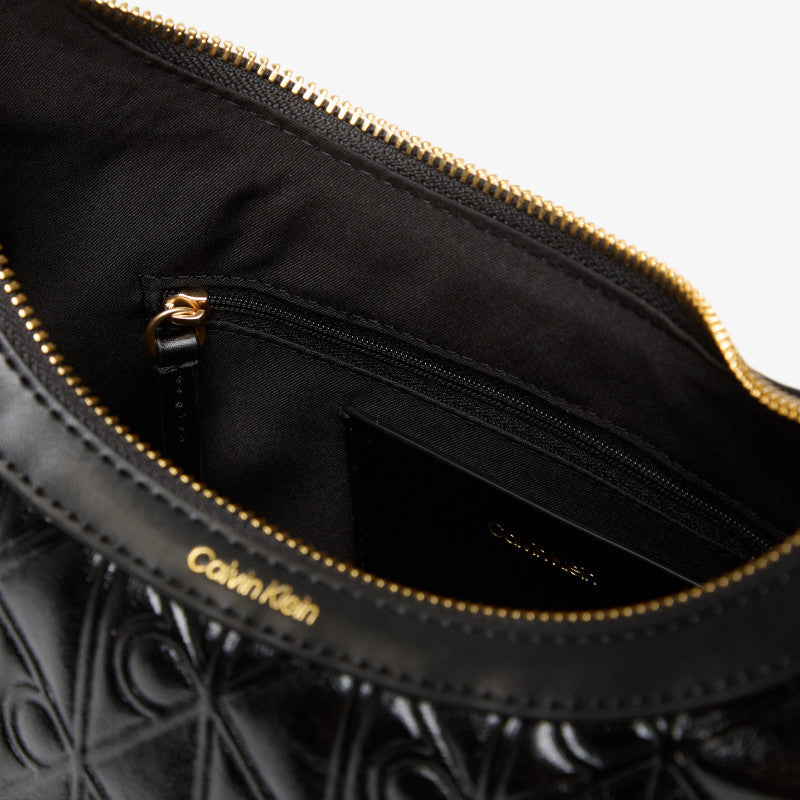 Calvin Klein Emblem Aop Debossed Shoulder Bag Black