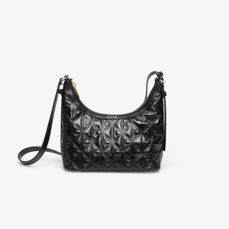 Calvin Klein Emblem Aop Debossed Shoulder Bag Black