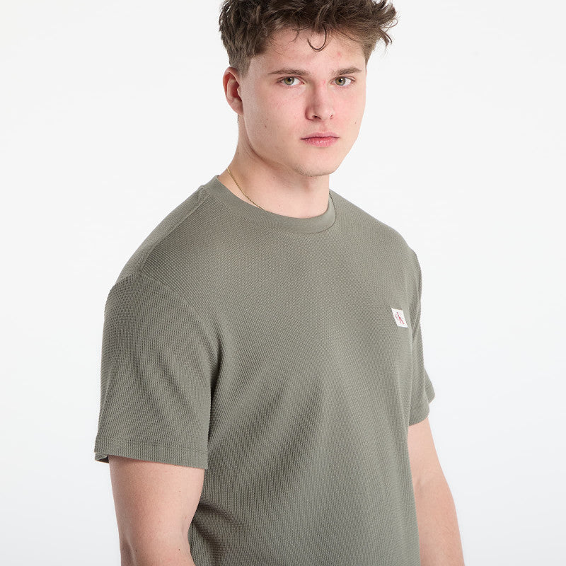 Calvin Klein Jeans Ss Waffle Woven Label Crewnk Tee Dusty Olive