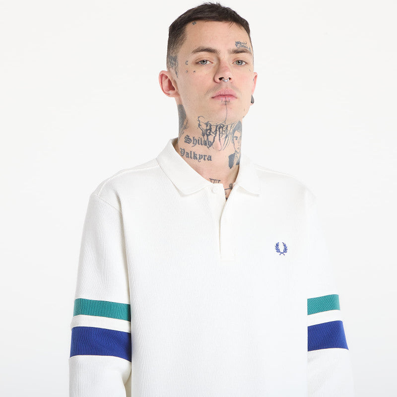 FRED PERRY Tipped Sleeve Collared Sweat Snow White