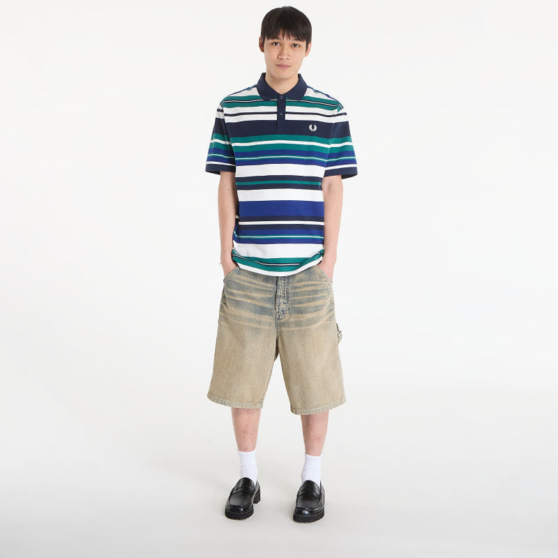 FRED PERRY Striped Relaxed Polo Shirt Deep Mint