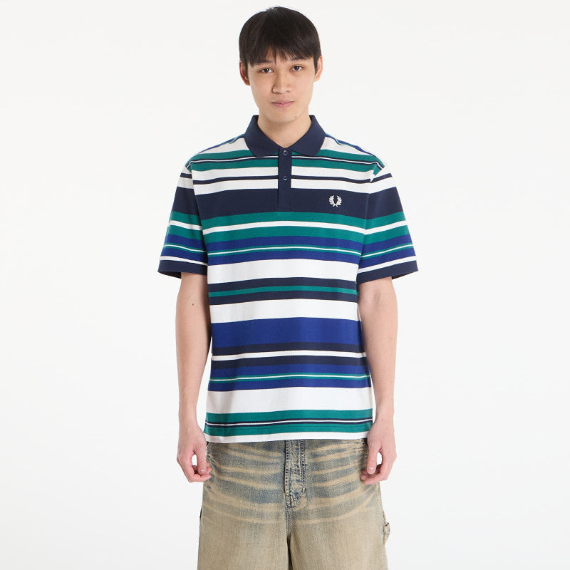 FRED PERRY Striped Relaxed Polo Shirt Deep Mint