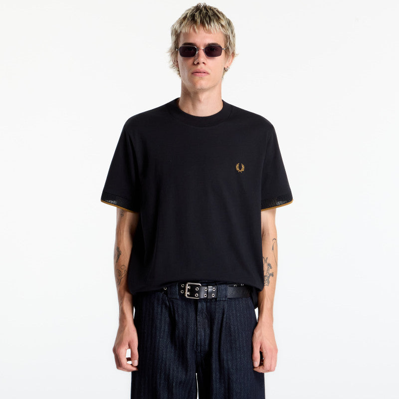 FRED PERRY Mesh Cuff Tshirt Black