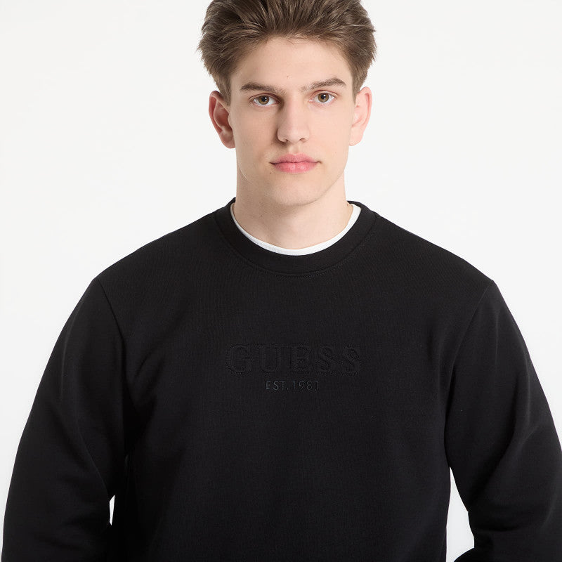Guess Jeans Cn Ls Embossed Logo Sweatshirt Jet Black