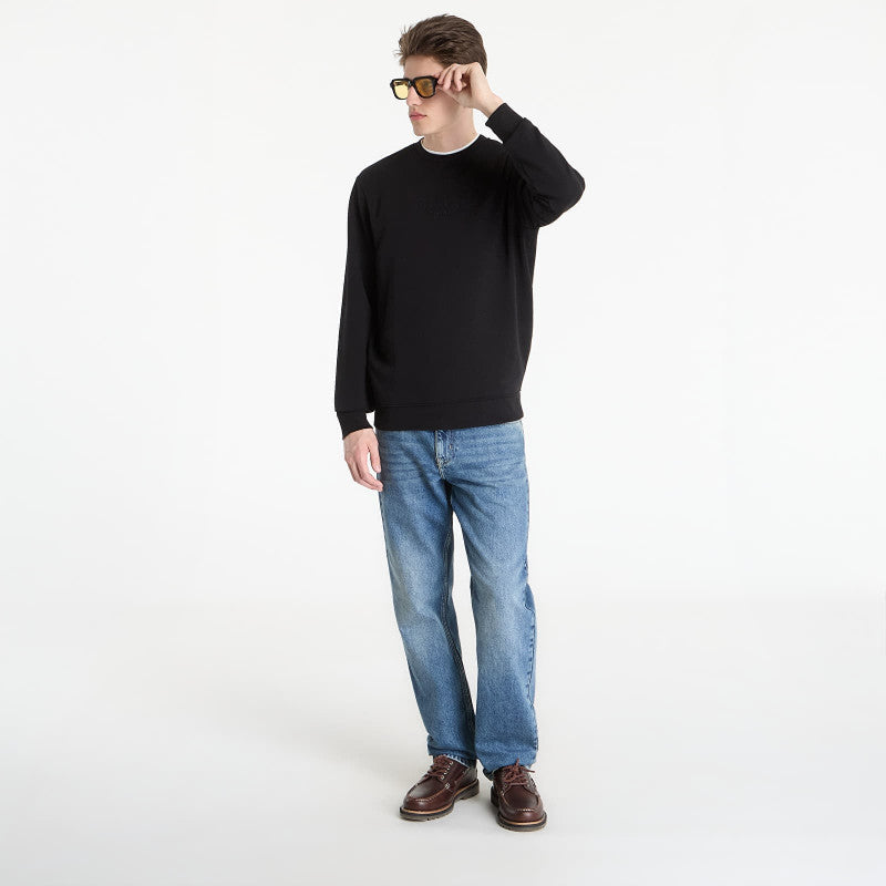 Guess Jeans Cn Ls Embossed Logo Sweatshirt Jet Black
