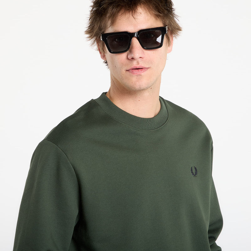 FRED PERRY Crew Neck Sweatshirt Court Green/ Snow White/ Navy