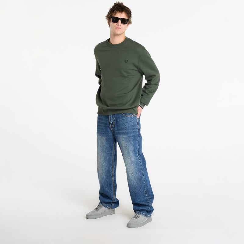 FRED PERRY Crew Neck Sweatshirt Court Green/ Snow White/ Navy