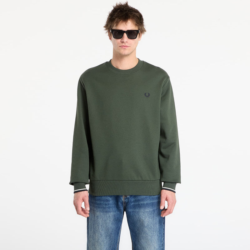 FRED PERRY Crew Neck Sweatshirt Court Green/ Snow White/ Navy