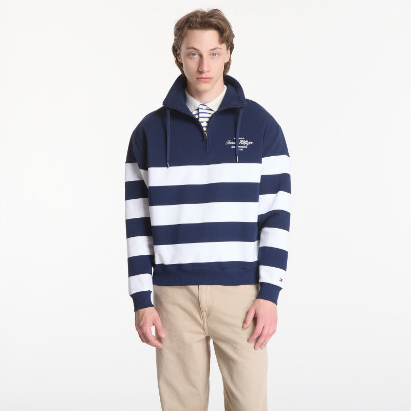 Tommy Hilfiger Nautical Block Stripe 1/4 Zip Carbon Navy