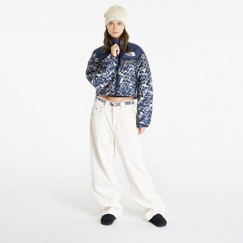 The North Face Nuptse Short Jacket Dusty Periwinkle Water Distortion Small Print/ Summit Navy