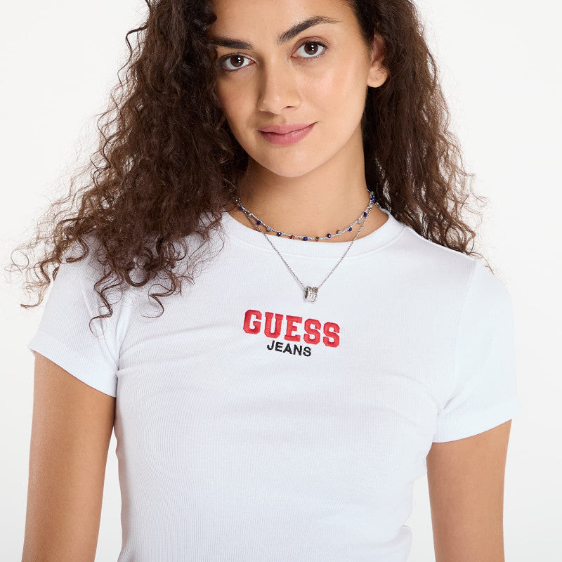 Guess Jeans Ss Cn Slim Rib Em White