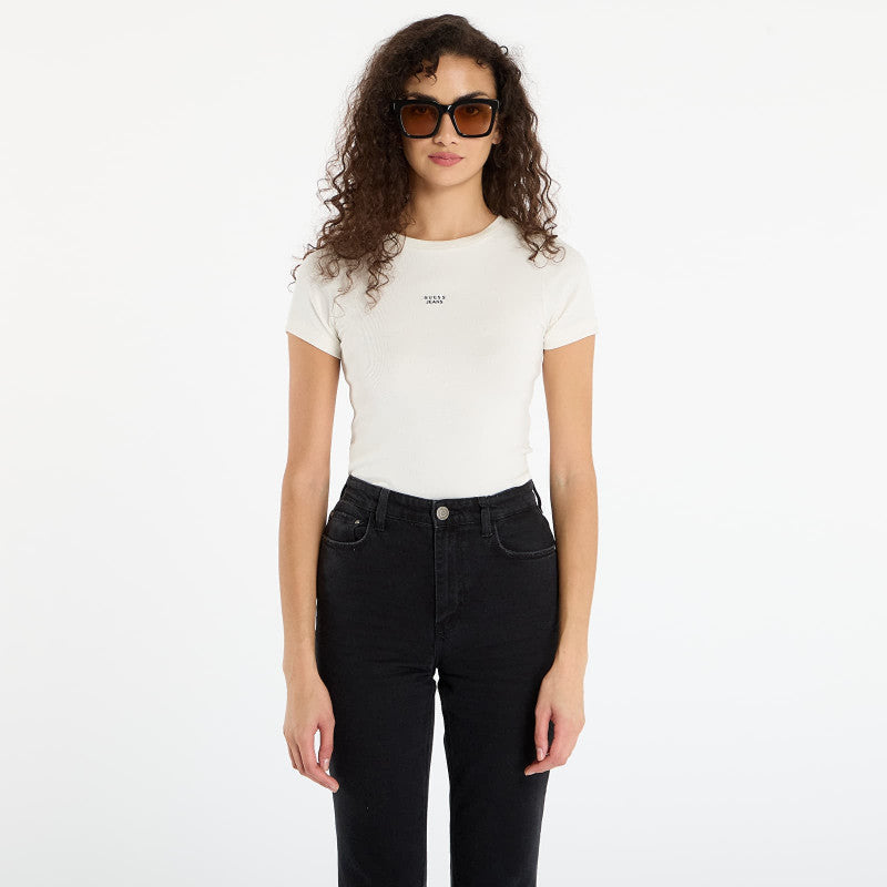 Guess Jeans Ss Cn Embro Slim Cream