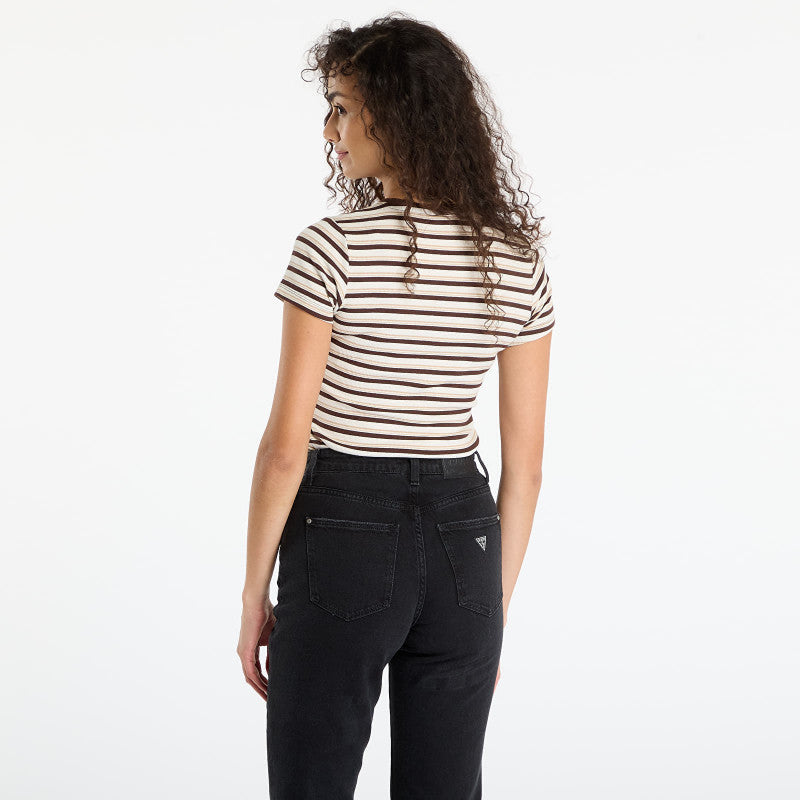 Guess Jeans Ss Cn Stripe Embr Beige/ Brown