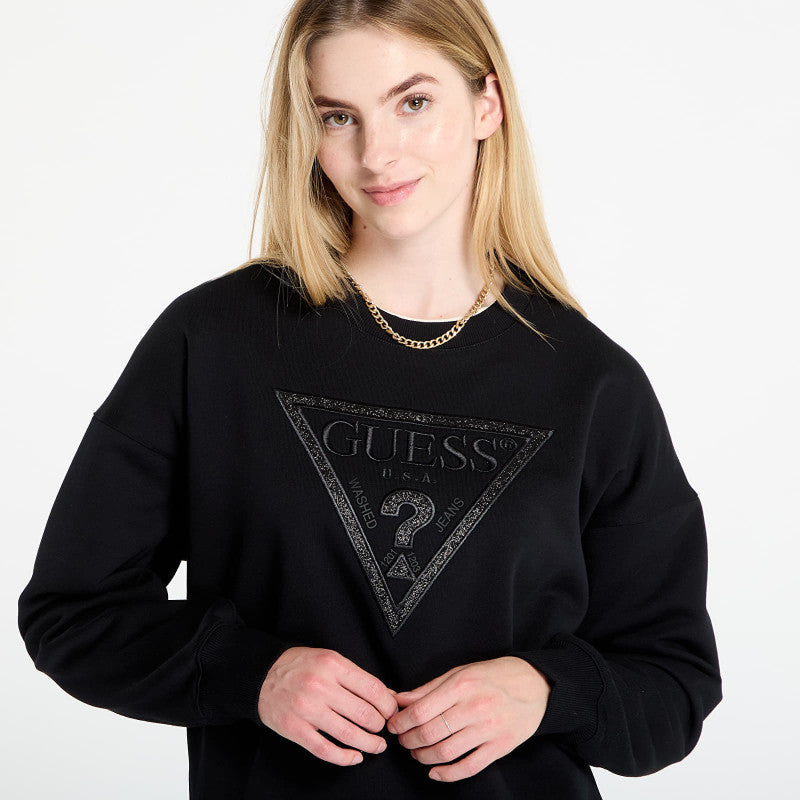 GUESS Ls Triangle Glitter Sweatshirt Black