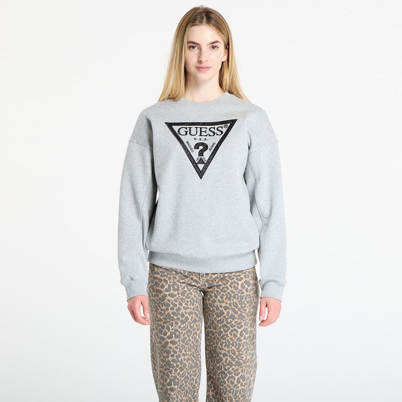 GUESS Ls Triangle Glitter Sweatshirt Grey