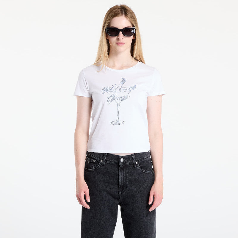 GUESS Ss Tini Boots Bling Baby Tee White