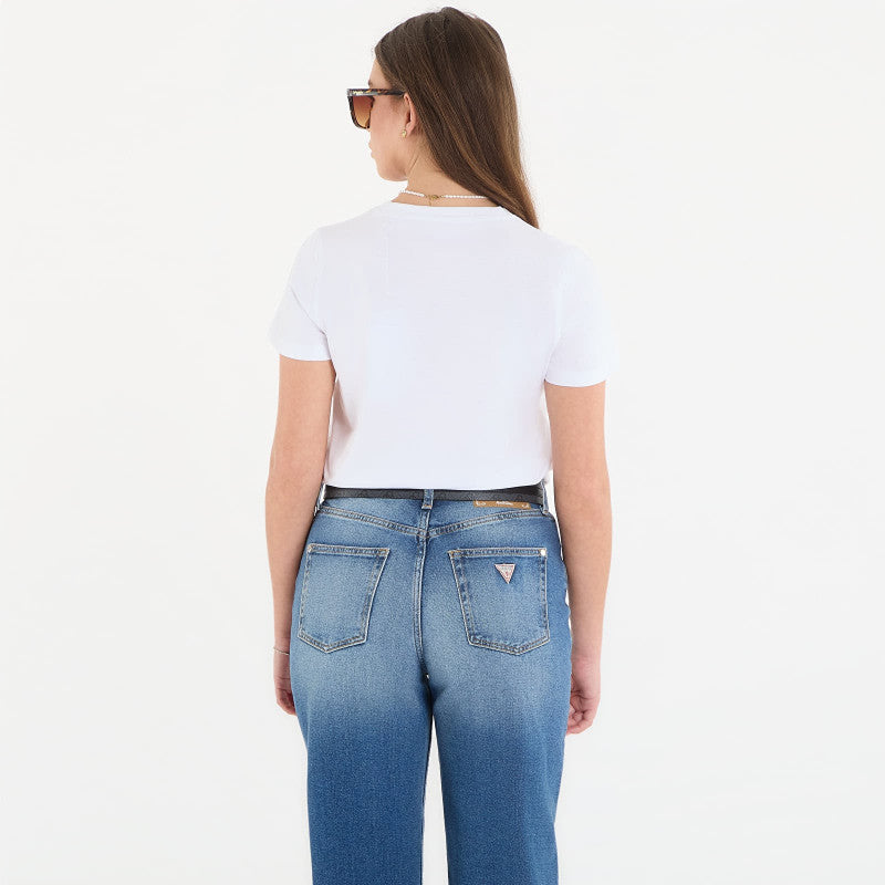 Guess Jeans Ss Cn Mini Strass Triangle Tee Pure White