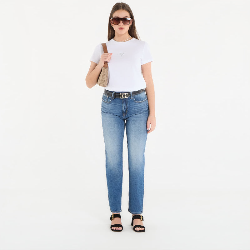 Guess Jeans Ss Cn Mini Strass Triangle Tee Pure White