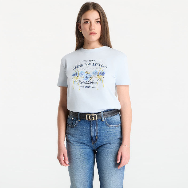 Guess Jeans Ss Cn Flowers Guess Box Tee Sky High