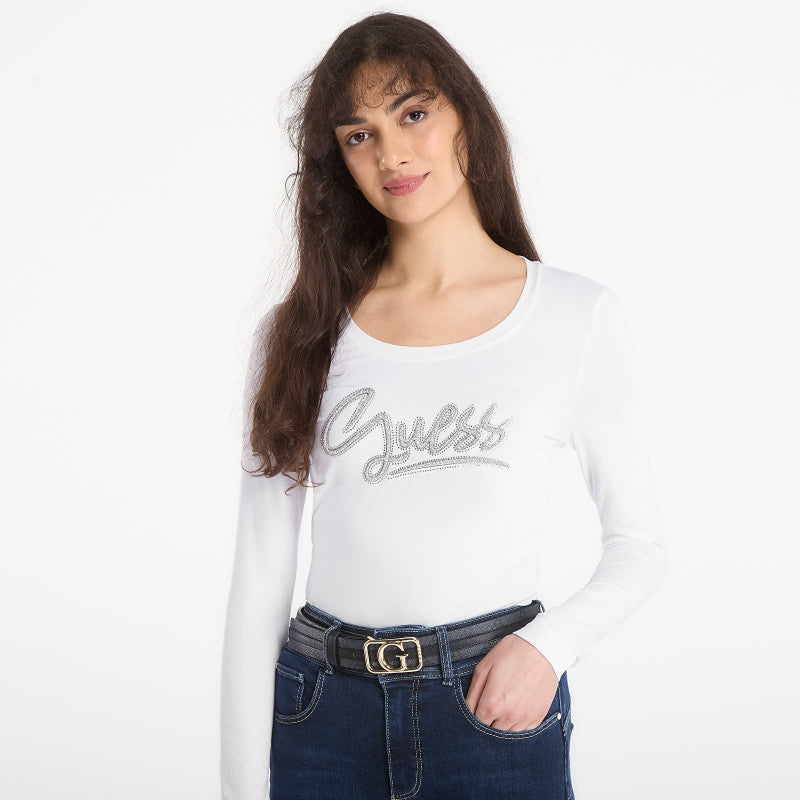 Guess Jeans Ls Cn Guess Script Tee Pure White