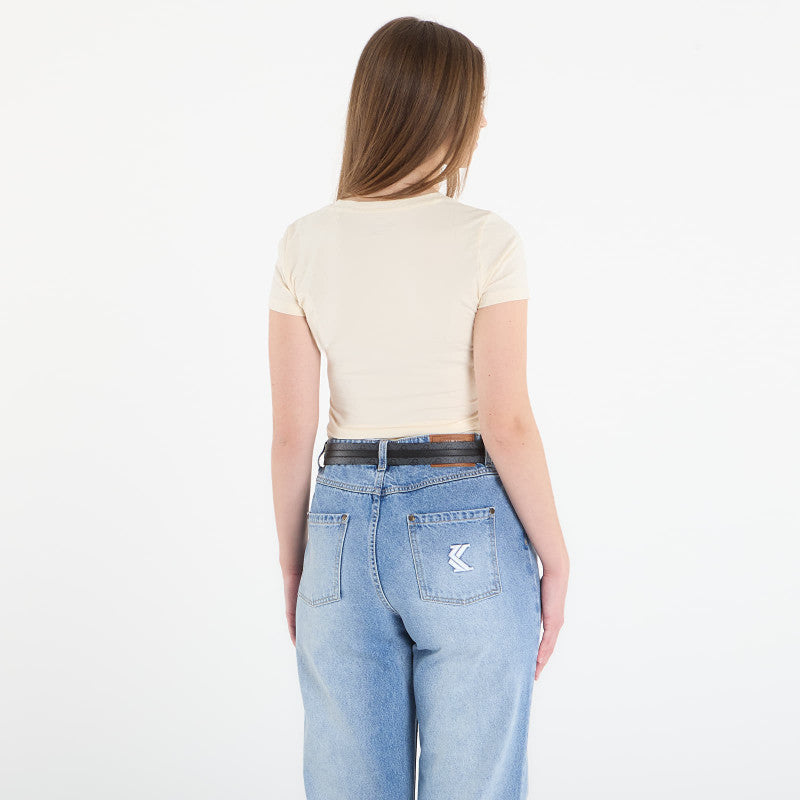 Guess Jeans Ss Cn Leo Triangle Tee Pearl White