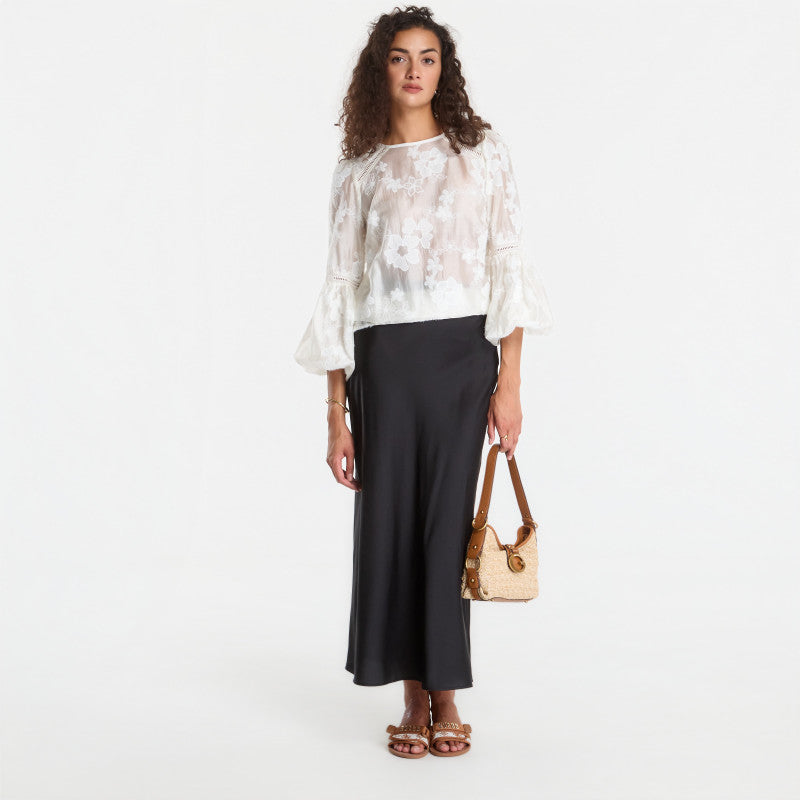 Guess Jeans Ls Brigitte Embro Top Cream White