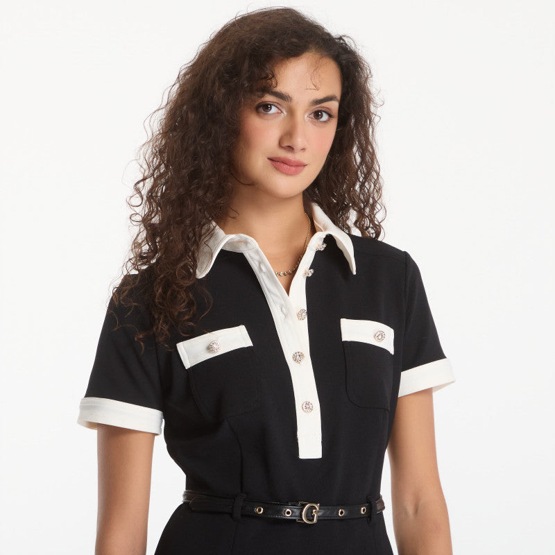 Sukienka GUESS Ss Claudie Polo Flare Dress Jet Black