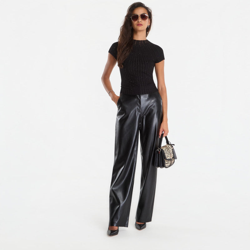 GUESS Ss Sheer Yoke Cn Perilla Ribbed Tee Jet Black/ Multi