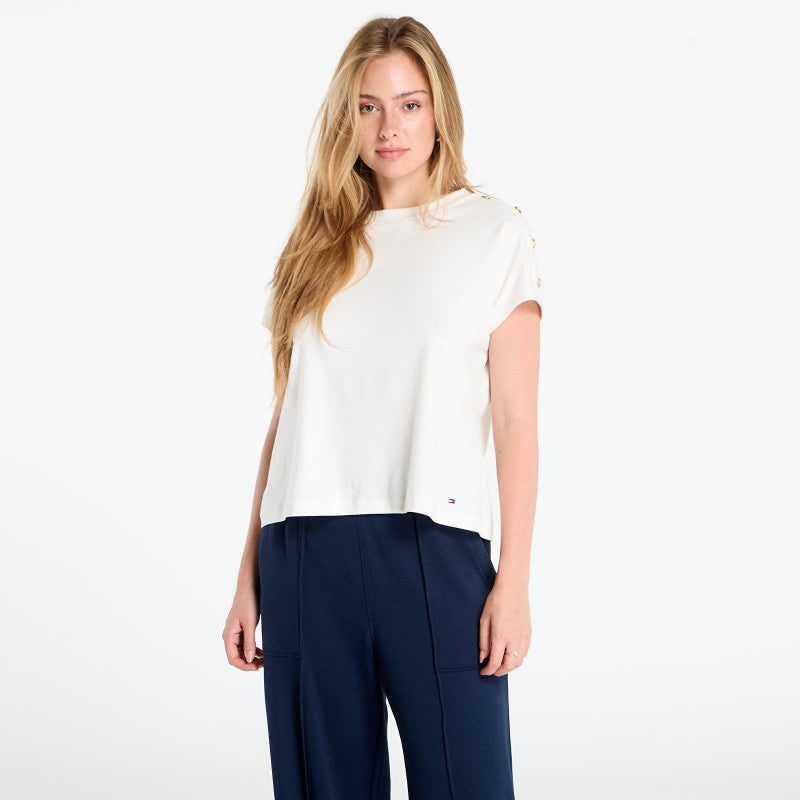 Tommy Hilfiger Gold Button Ss Tee White
